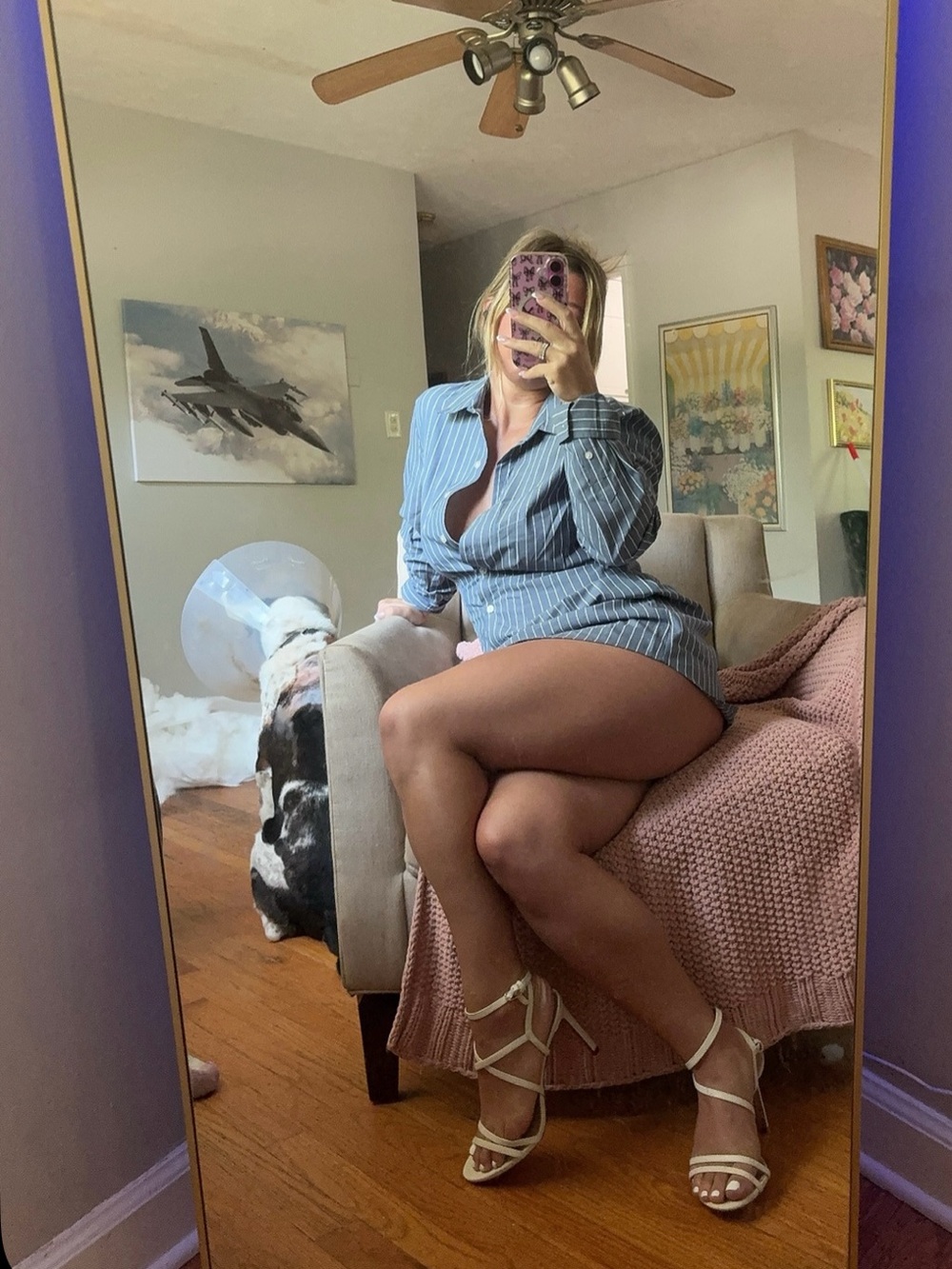 Abercrombie & Fitch Blue Pinstripe Long-Sleeve Shirt Dress